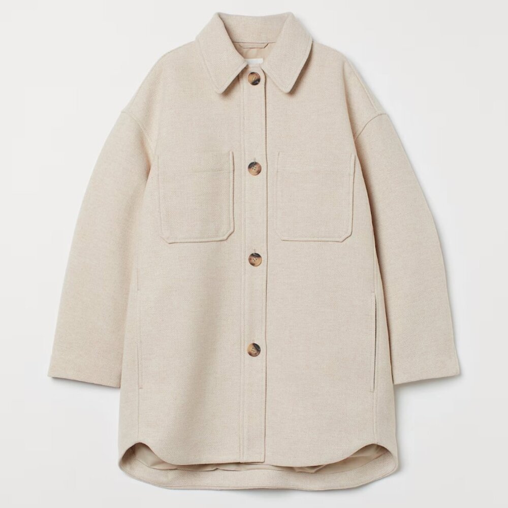 NEW H&M Oversized Shirt Jacket Shacket - Cream - Picture 6 of 7